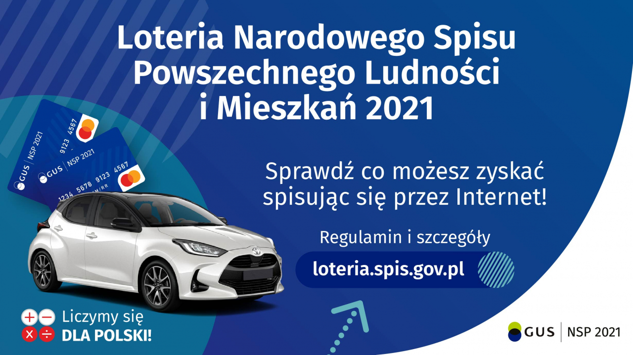 plakat informujący o loterii Narodowego Spisu Powszechnego 2021